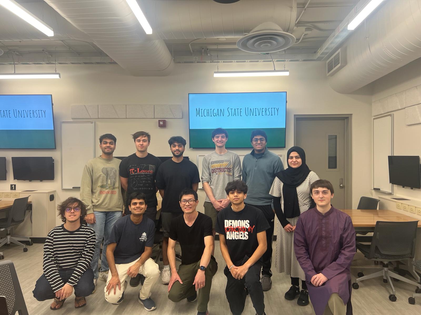 A picture of the eCTF 2024 MSU team members in one of the engineering building classrooms